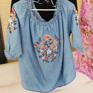 Dress Barn embroidered chambray top 135306